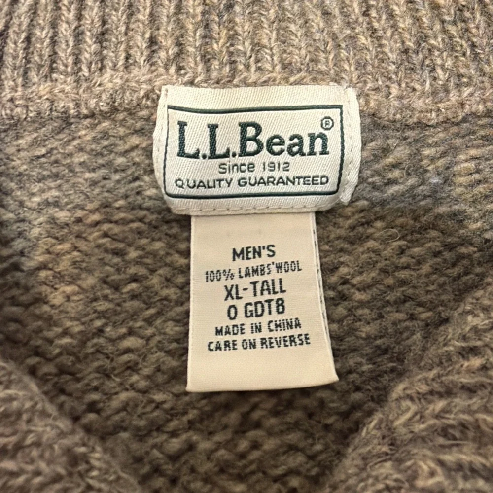 VTG LL Bean Lambs Wool Men's Sz XLT Windstopper Quarter Zip Sweater Brown
